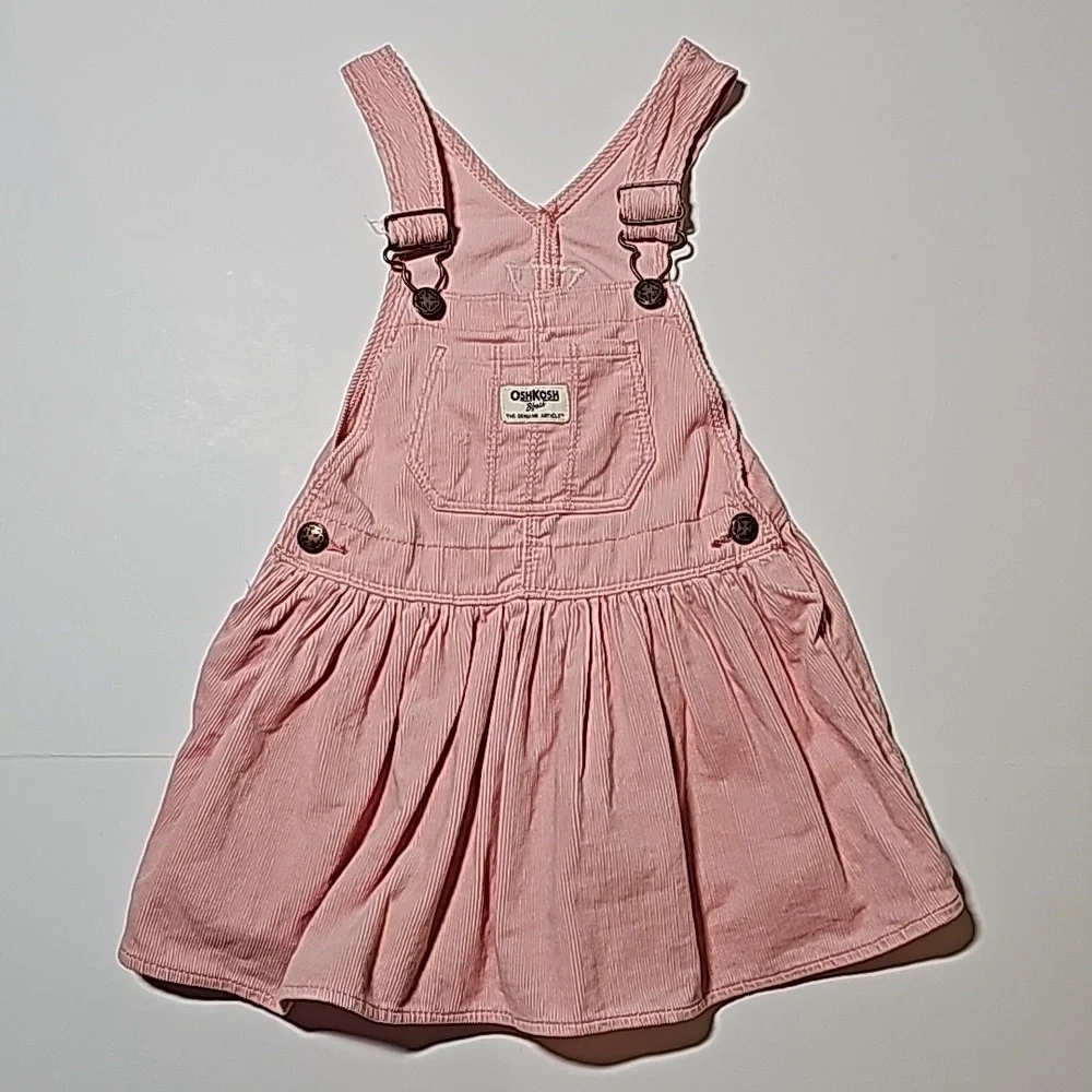 OshKosh B'gosh Toddler 3T Jumper Dress Pink Corduroy Overall Skirt Skirtall